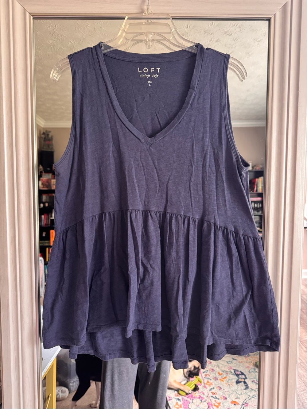 LOFT Navy Sleeveless V-Neck Peplum Tank
